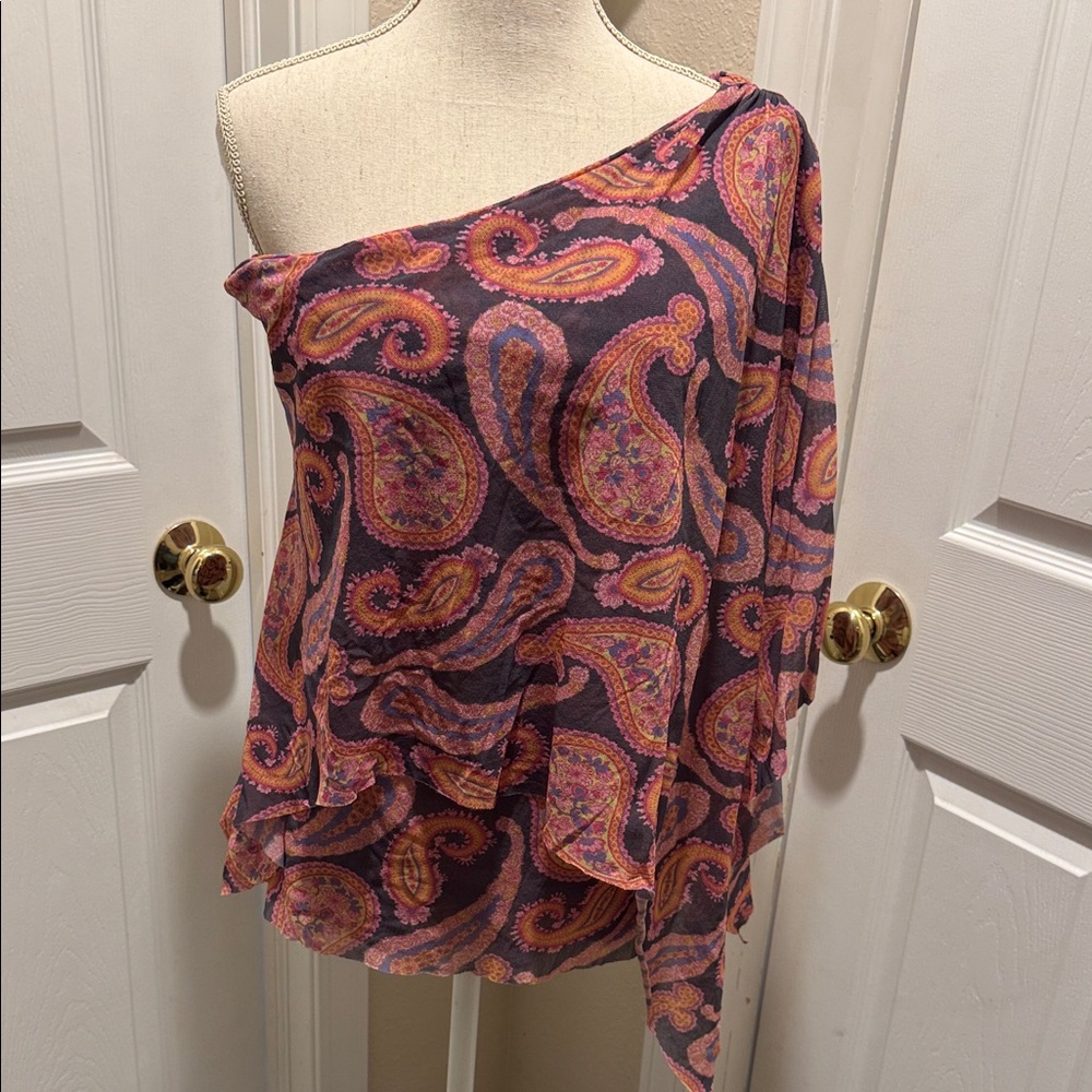 Sweet Pea Multicolor Paisley off shoulder top.